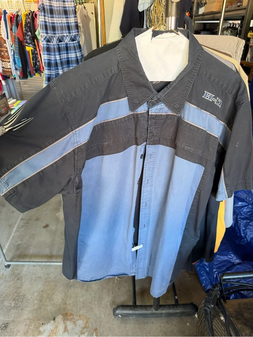 Harley-Davidson Two-Tone Blue and Black Short Sleeve Shirt Jacket